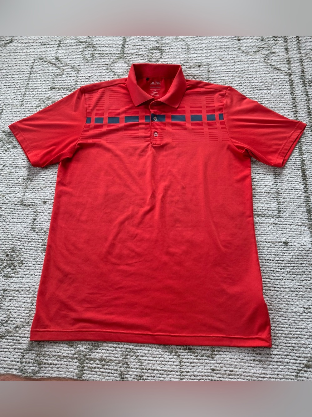 adidas Red Polo with Navy Grid Accent golf polo